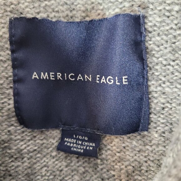 American Eagle Mens Gray Fair Isle Shawl Collar Sweater L Cotton/Wool Blend EUC - Picture 10 of 14